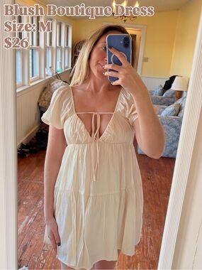 Cream Tie-Front Babydoll Dress